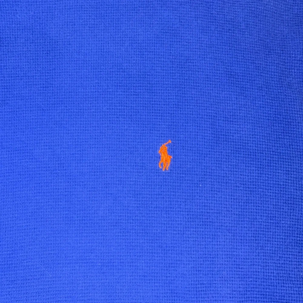 Polo Ralph Lauren Mens 2XL Royal Blue Orange Waffle Knit Thermal Long Sleeve Top